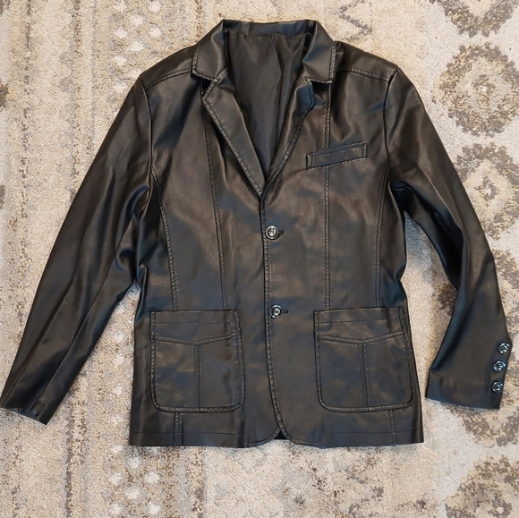 unbranded Jackets & Blazers - Vegan Leather Black Blazer Jacket Sz M Unisex Slim Fit
